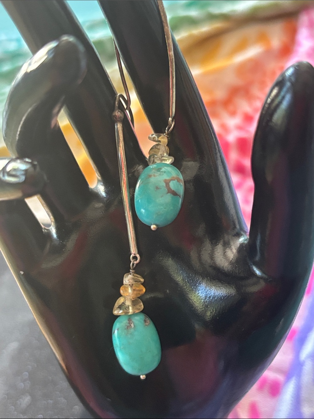 Vintage 925 Turquoise and Citrine Drop Earrings